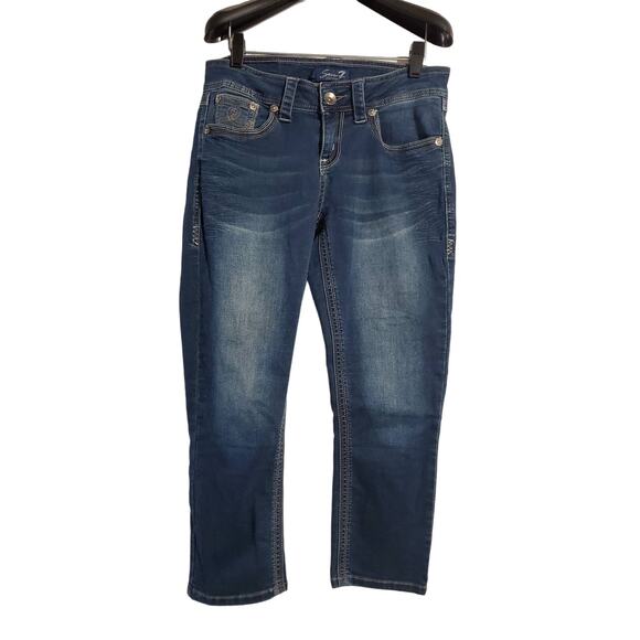 Seven7 Denim - Seven7 Thick Stitch Mid Rise Dark Stone Wash Capris Womens Size 4 Cropped Blue